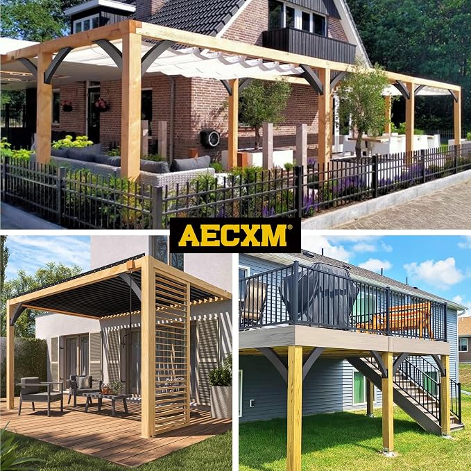 AECXM Heavy Duty 2''x4'' (Actual: 1.5''x3.2'') Arc 45° Angle Support Brackets, for gazebos, Decks, porches, Log Cabins and Other Wood Frame Degree Angle Pergola (2-Bracket)