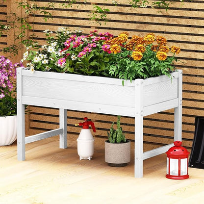 Raised Garden Bed Outdoor with Legs,HDPE Elevated Planter Box Rot-Resistant and Non-Cracking,Raised Beds for Gardening for Backyard, Patio, Balcony, 300lb Capacity White