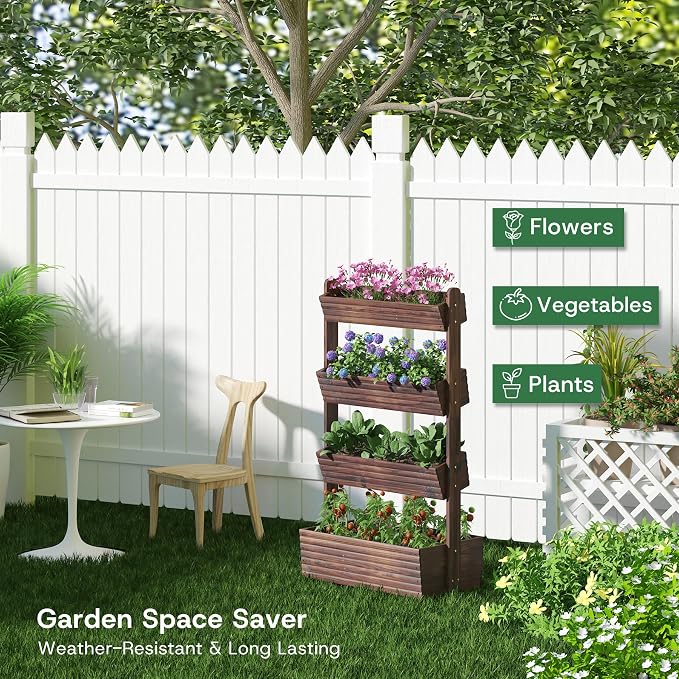 kiplant Vertical Wooden Raised Garden Bed, 4-Tiered Adjustable Planter Stand, Freestanding Plant Box for Garden, Balcony, Home