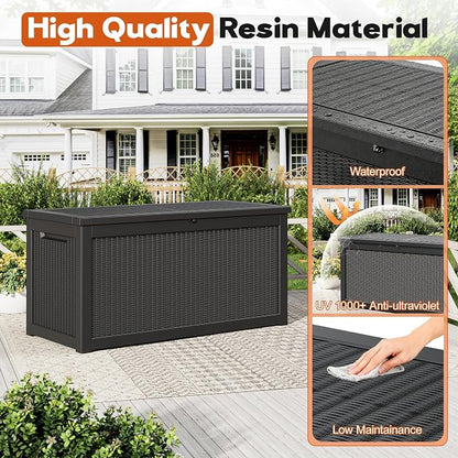 Outdoor Storage Box, Resin Deck Boxes Indoor and outdoor, Waterproof Storage Box Lockable Lid (Black,280 Gallon)