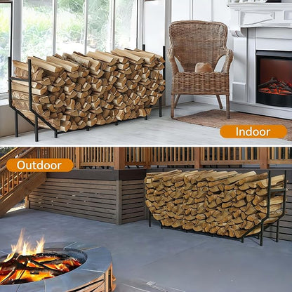 6 ft Firewood Rack Outdoor, Heavy Duty Metal Fire Wood Rack for 880LBS Capacity, 1/4 Cord Log Holder with 12 Support Legs for Patio, Porch and Indoor Fireplace