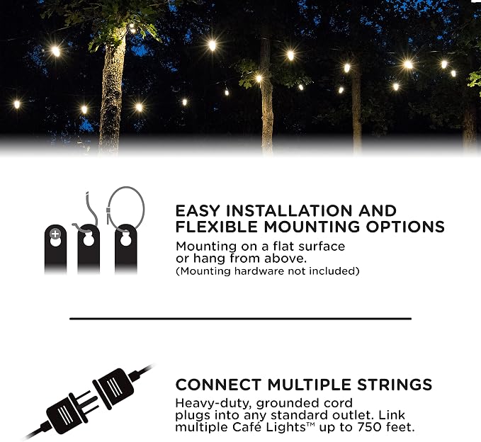 Enbrighten Classic Warm White String Lights, 36ft Black Cord, 18 Shatterproof Acrylic Bulbs, Weatherproof, Outdoor String Lights, 33171