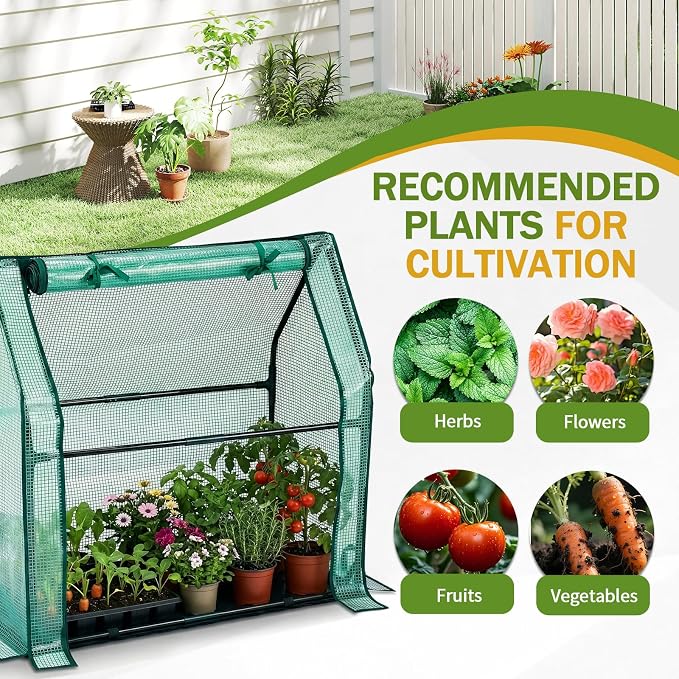 Outvita Mini Greenhouse, Outdoor 3'x3'x3' UV Protected 2-Layer PE Cover Plant Hot House for Flowers, Seed and Vegetables Protection with Roll-up Zippered Doors for Patio Balcony Backyard