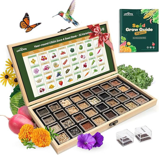 USDA Zone 4 Seed Bank, 32 Varieties Non-GMO Heirloom Vegetable Herb Seeds | Gardening Gifts for Women Men, Emergency Survival Seed Vault Kit for Planting in Raised Garden Bed Greenhouse, Gardener Gifts