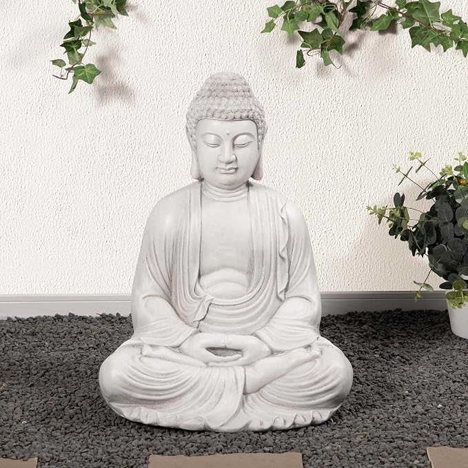 Glitzhome 22.75-inch Zen Meditation Buddha Garden Statue, Black Large Indoor and Outdoor Sculpture, Hand-Finished MGO & Fiberglass Decor for Home Patio Yard