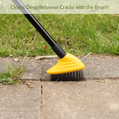 Gardenised 4-in-1 Durable Crack Weeder, Scraper, Moss & Debris Remover, and Cleaning Brush with 2 Replaceable Bristle Heads for Lawn, Patio, Driveway, Exterior Wall, and Yard Maintenance