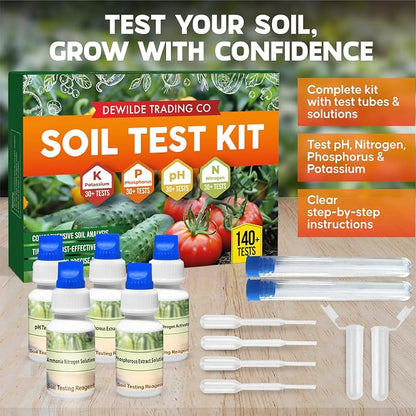 Soil Test Kit 140 Tests (2026 Updated Instructions) – pH, Nitrogen, Phosphorus, Potassium & Ammonia – Garden, Lawn & Plant Soil Tester Kit for Accurate Fertility Analysis
