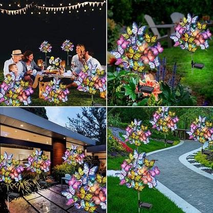 Adecorty Solar Garden Lights Outdoor Waterproof Decorative Solar Lights Outdoor 2 Pack with 44 LED 34 Butterfly Flower Garden Decor Yard Patio Lawn, Gifts for Mother's Day Mom Women