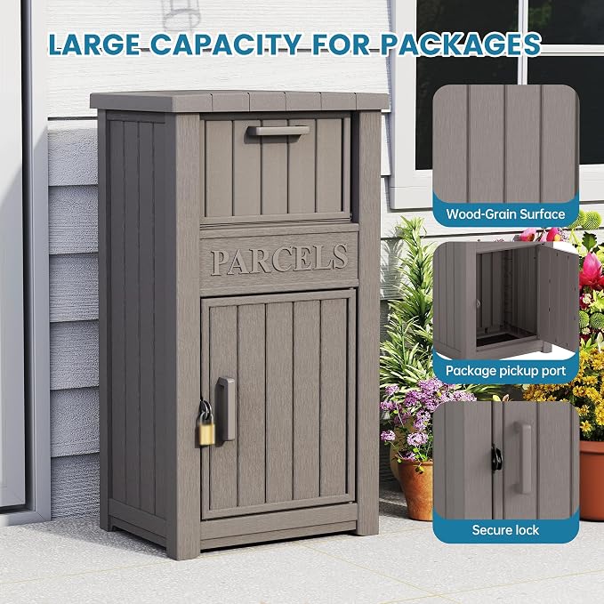 Package Delivery Box for Outside, Large Lockable & Weatherproof Anti-Theft Parcel Drop Box for Porch, Curbside, House Storage, Gray(60 Gallon)