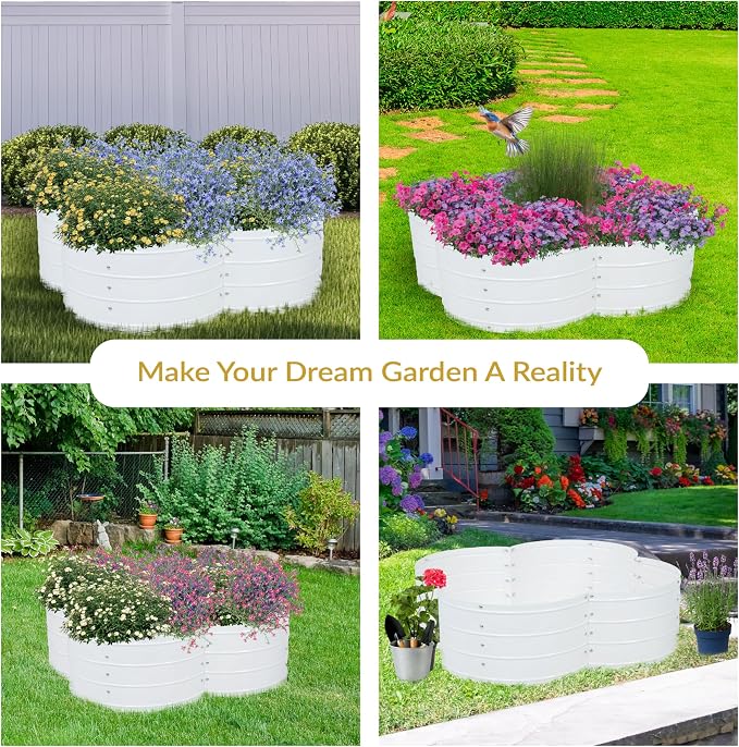 Sunnydaze Galvanized Raised Garden Bed - Outdoor Planter Box for Backyard or Patio - Steel Metal Raised Bed for Gardening Vegetables, Flowers, Herbs - 43 x 43 x 12 in - Ivory White - Clover