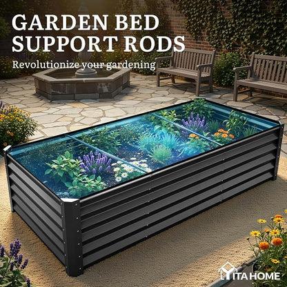 YITAHOME 8x4x1.5 ft Galvanized Raised Garden Bed Kit, Large Metal Planter Box with Gloves, Safety Rubber & Support Rod, Outdoor Flower Bed for Plants Vegetables, Black