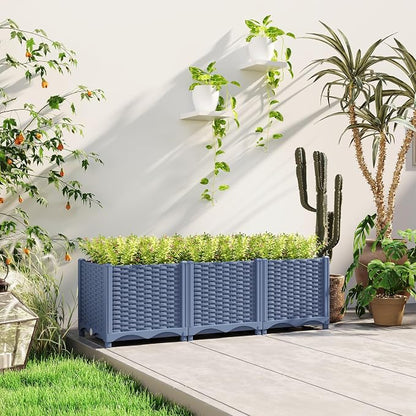Outsunny 4 x 1 x 1 ft Raised Garden Bed, Indoor Outdoor Plastic Planter Box with Drainage Holes, Drain Plugs and Water Reservoirs for Vegetables, Herbs, Flowers & Succulents, Blue