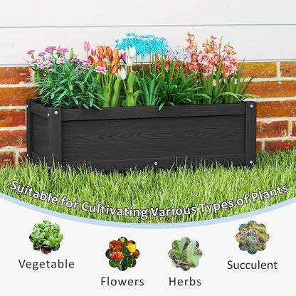 HDPE Raised Planter Box Outdoor,Rot-Resistant and Non-Cracking,Small Raised Beds for Gardening 29.5 * 14.4 * 9.8 in for Yard,Lawn,Outdoor Planter Boxes Rectangle with Drainage Holes Black