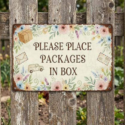 Garden Decor Delivery Sign Please Place Packages in Box Porch Decor | Homeowners • Front Door Display • Garden Theme • Floral Rustic Style • UV Printed • 8x12 Inch