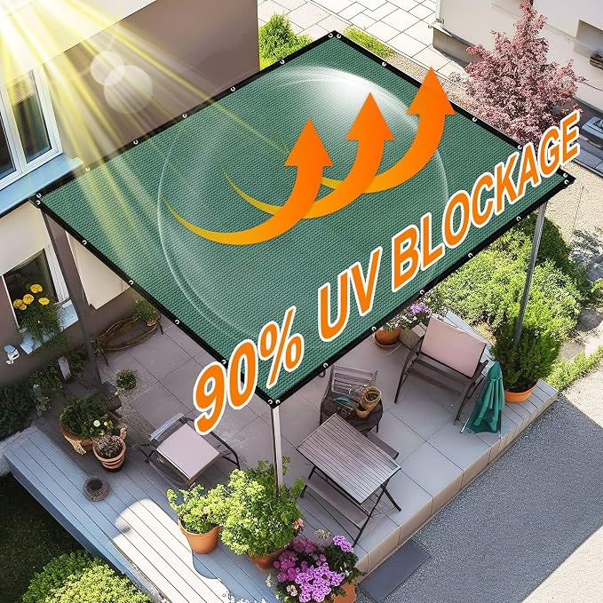 Artpuch 90% Sun Shade Cloth, 6 x 20 FT Pergola Shade Cover Canopy with Grommets, Sun Screen Fabric Tarp for Patio, Outdoor, Garden, Backyard, Green