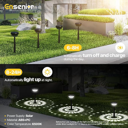 Ensenior 6-Pack Solar Lights Outdoor, Auto ON/Off 6500K LED Solar Garden Lights for Pathway, Yard, Patio, Walkway, Flower Bed, Halloween Christmas Landscape Lighting, IP65 Waterproof, Flag Lights