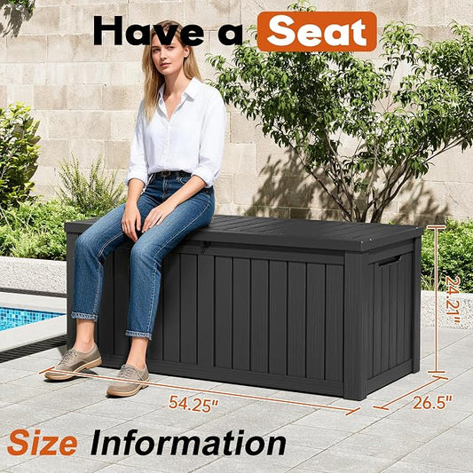 Outdoor Storage Box, Resin Deck Boxes Indoor and outdoor, Waterproof Storage Box Lockable Lid (Black,150 Gallon)