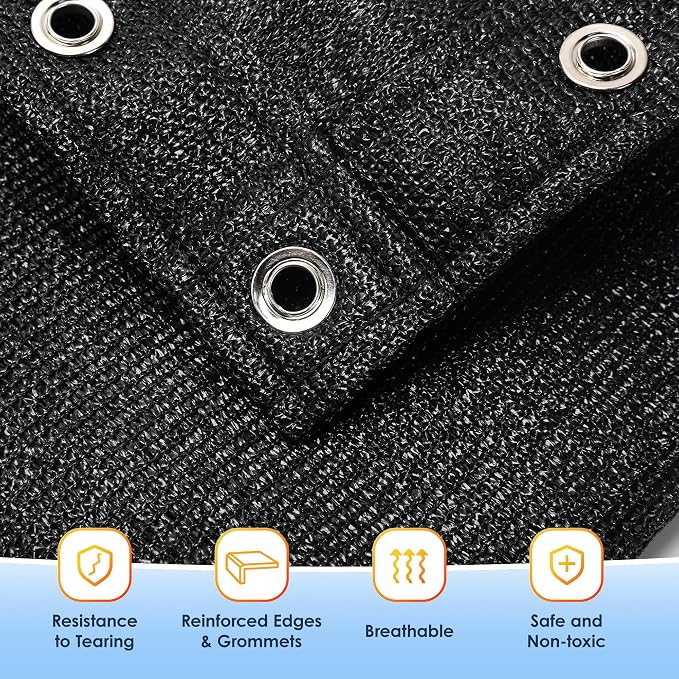 90% Sun Shade Cloth for Patio and Pergola, UV Protection HDPE Shade Net with Reinforced Edges and Grommets, Heat-Resistant Sunshade for Garden, Backyard, Deck, 8X20 FT