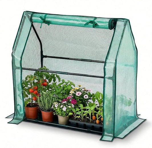 Outvita Mini Greenhouse, Outdoor 3'x3'x3' UV Protected 2-Layer PE Cover Plant Hot House for Flowers, Seed and Vegetables Protection with Roll-up Zippered Doors for Patio Balcony Backyard