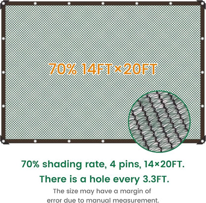 Shade Cloth, 14FT X 20FT 70% Green Outdoor Woven Sun Shade with Grommets, Durable Breathable Netting Shading Antifreezing for Patio, Garden, DIY Home, Plants Cover, Greenhouse, Dog Kennel