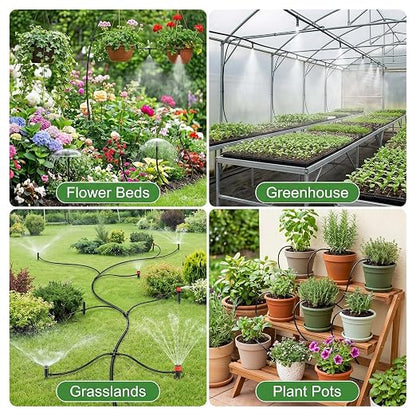 Drip Irrigation Kit – 230FT Automatic Garden Watering System with Quick-Connect 1/4" & 1/2" Fast-Lock Tubing, Adjustable Nozzles & Sprinklers for Greenhouse, Lawn, Potted Plants
