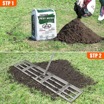 Lawn Leveling Rake, Stainless Steel Lawn Leveler with 48"x10" Ground Plate, Heavy Duty Effort Saving Lawn Level Tool for Yard Garden Golf Course, Ease Level Soil Sand Dirt Surfaces