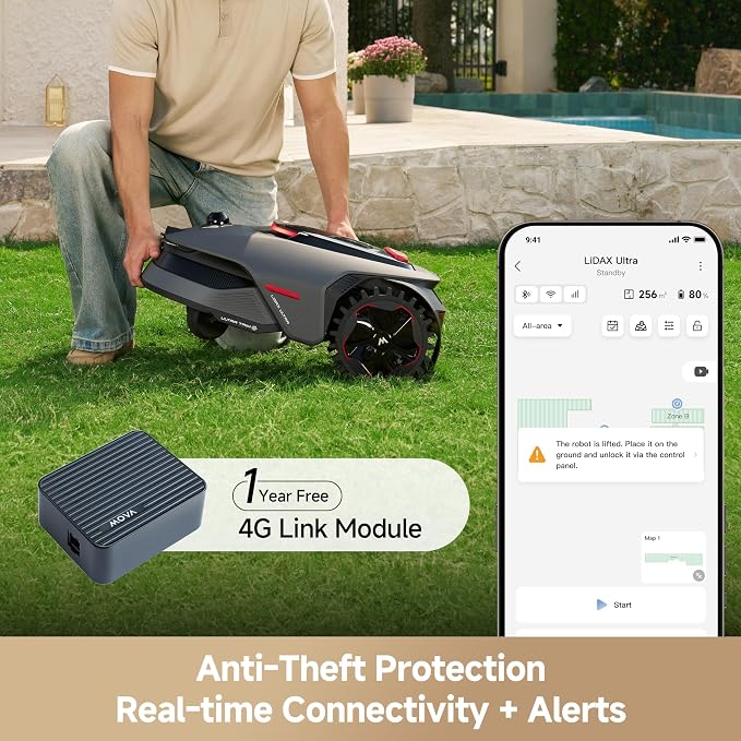 MOVA LiDAX Ultra 2000 Robot Lawn Mower with 4G for 0.5 Acre, No Wire No RTK+360° 3D LiDAR+AI Vision Auto Mapping, Zero-Edge Cutting, Cut Height 1.2"-3.9", 45% Slope, 150 Mowing Zones, Anti-Theft