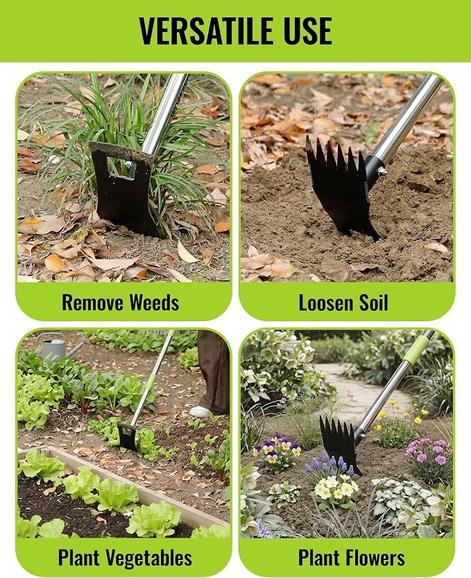 WORKPRO Weed Puller Tool with Long Handle, 2-in-1 Garden Hoe & Weed Rake | 29"-56" Adjustable Manual Weeding Tool, Uprooting Weed Remover Gardening Weeder Tools for Yard, Lawn, Patio and Garden