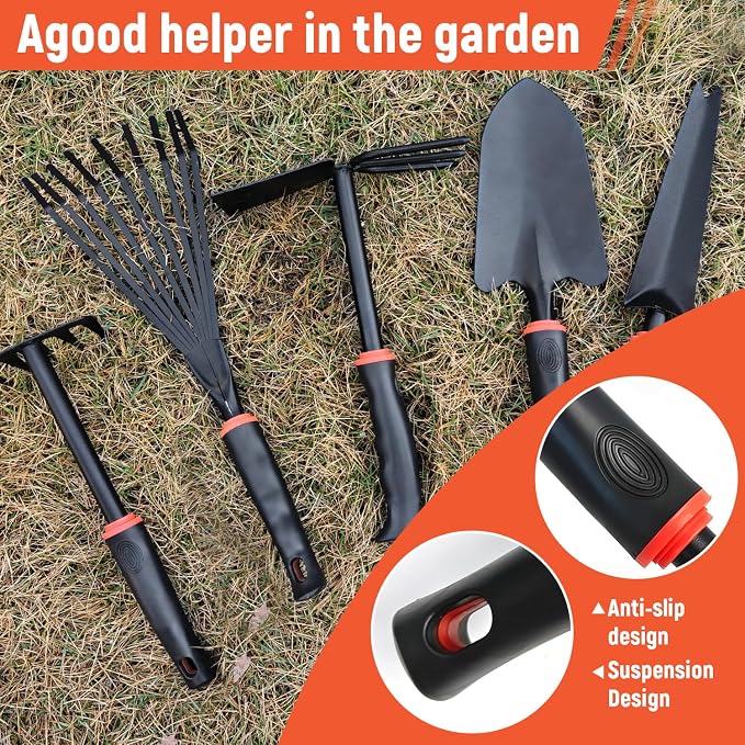5 Pcs Set Weed Puller Tool,Hand Weeder Tool,Includes Rake, Shovel, Hand Hoe, Double-Sided Cultivator & Weed Puller Tool for Digging