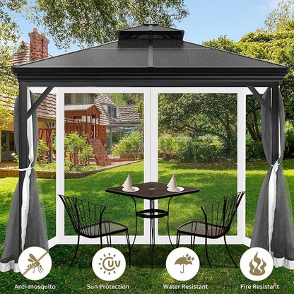 Gazebo Universal Replacement Mosquito Netting, Outdoor Mesh Netting Screen 4-Panel Sidewall with Zipper for Patio, Canopy, Garden and Backyard, Gray(Mosquito Net Only) (White, 10' x 12')