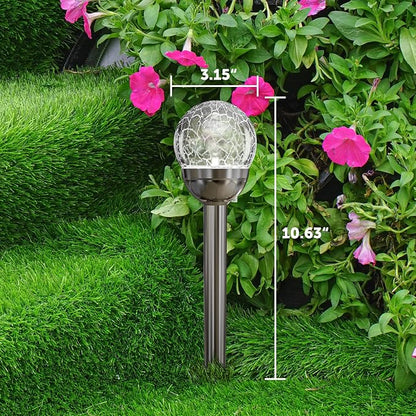 Solar Pathway Lights 3 Pack, Color Changing Globe Lights for Garden Decor | Cracked Glass Ball Outdoor Lights Solar Powered, Colored Solar Lights Outdoor Decorative Waterproof