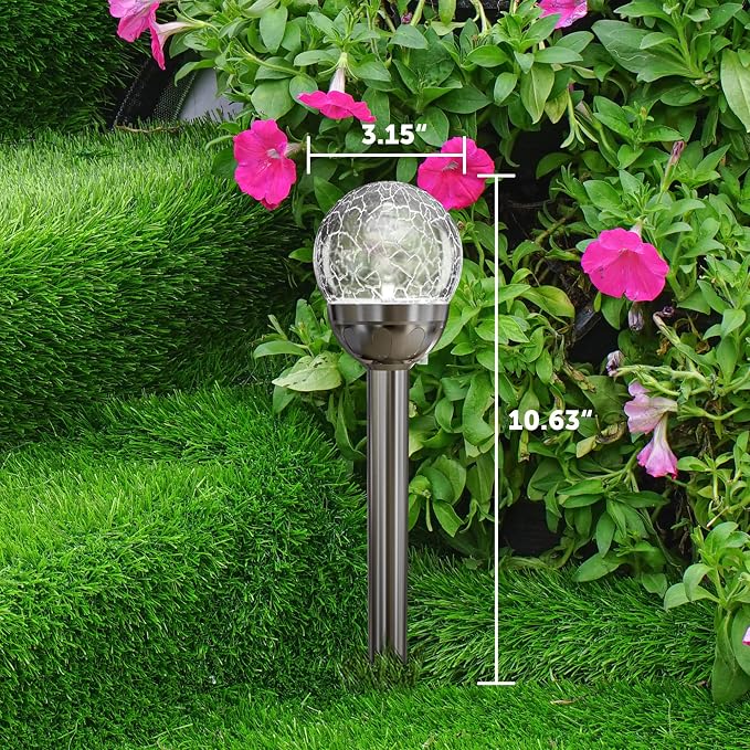 GIGALUMI Solar Outdoor, Cracked Glass Ball Solar Garden Lights, Color Changing Lights Outdoor,Garden LED for Path, Patio, Yard, 6 Pack Pathway | Cracked Glass Ball Outdoor Lights Solar Powered, Colored Solar Lights Outdoor Decorative Waterproof