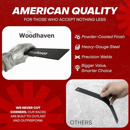 Woodhaven Black 4 Foot - Heavy Duty Made In USA - Indoor Outdoor - 1/4 Cord Firewood Storage Log Rack With Seasoning Cover Combo Set - Metal Log Storage - 48” x 48”