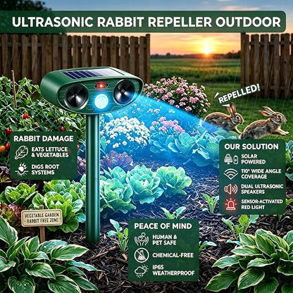 4 Pack Solar Ultrasonic Animal Repellent Outdoor Deer Repellent Devices Squirrel Cat Deterrent with Motion Sensor Waterproof Rabbit Repellent Raccoon Fortress Pro for Plants Garden Yard