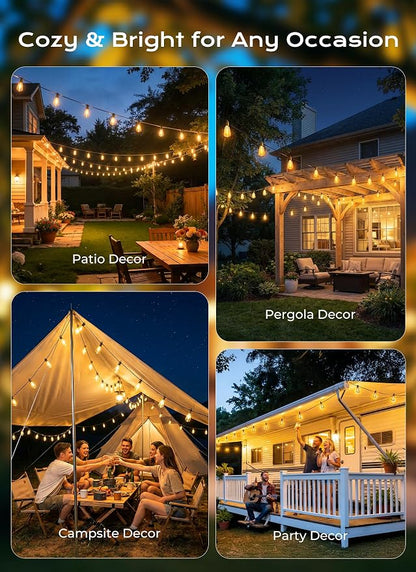Brightown 100FT Solar String Lights Outdoor Waterproof, Patio Lights with Remote & Timer, USB/Solar Powered Dimmable Outdoor Lights, 31+2 LED Bulbs for Backyard Garden Camping Party