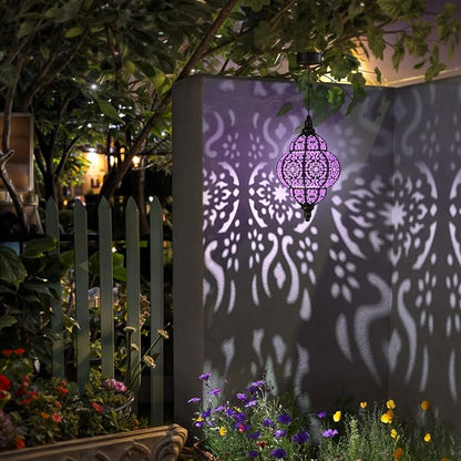 Hapjoy Hanging Solar Lights Outdoor Garden Decor Solar Lantern Waterproof Plastic Moroccan Outdoor Decorations for Patio Pathway Yard Backyard Garden Decorative (2, Purple)