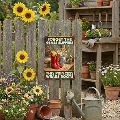 Garden Decor Sign This Princess Wears Boots Wall Art | Garden Enthusiasts • Porch Patio Display • Garden Theme • Rustic Farmhouse Style • UV Printed • 8x12 Inch