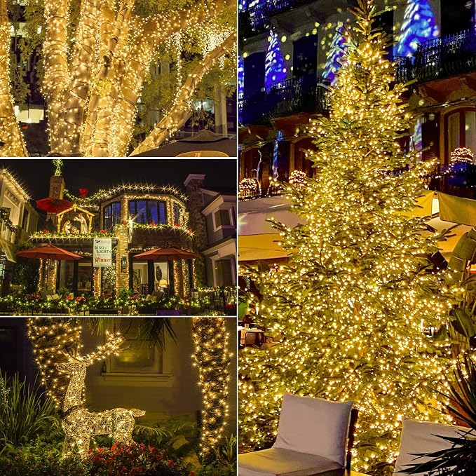 Battery Operated Christmas Lights, 33Ft 100 LED Warm White String Lights with Auto Timer & 8 Modes, Shatterproof Waterproof for Outdoor Indoor Wedding Party Home, Black Wire