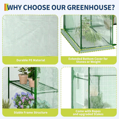 Garvee 57X29x77-Inch Greenhouse, Transparent Mini Walk-in Green House with PE Cover and Anchor, Plant Garden Hot House 3 Tiers 4 Shelves for Indoor Backyard Outside