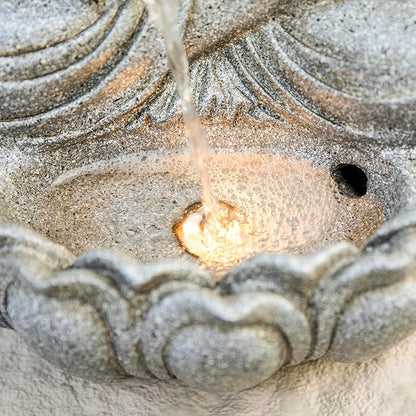 Glitzhome 20.5" Zen Buddha Fountain, Outdoor Water Fountain with LED Light, Polyresin Stone Powder Concrete Finish Meditating Buddha Statue for Garden Patio Yard Deck, 4 Warm LED Lights