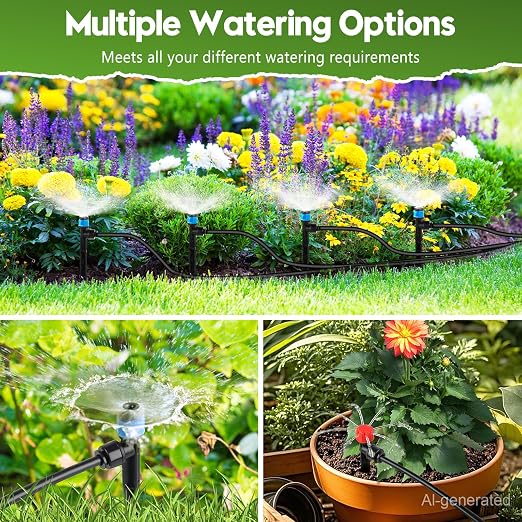 110FT Drip Irrigation System Kit, Automatic Garden Watering System Quick-Connect Adjustable Sprinklers for Raised Garden Beds, Greenhouse, Yard, Lawn, Plant with 1/2" & 1/4" Tubing and Accessories