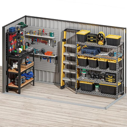 DWVO 9' x 4' Outdoor Storage Shed, Lockable Double Doors, Sloped Roof, Heavy-Duty Steel Shed for Garden & Patio, Large Backyard Tool Organizer, Dark Gray