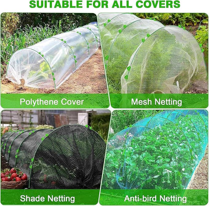 60pcs Garden Hoops for Raised Beds Wide, 8ft Greenhouse Hoops Grow Tunnel for Row Cover Netting, Adjustable Fiberglass Rust-Free Garden Bed Plant Hoops Support DIY Frame Stake for Outdoor, 40pcs Clips