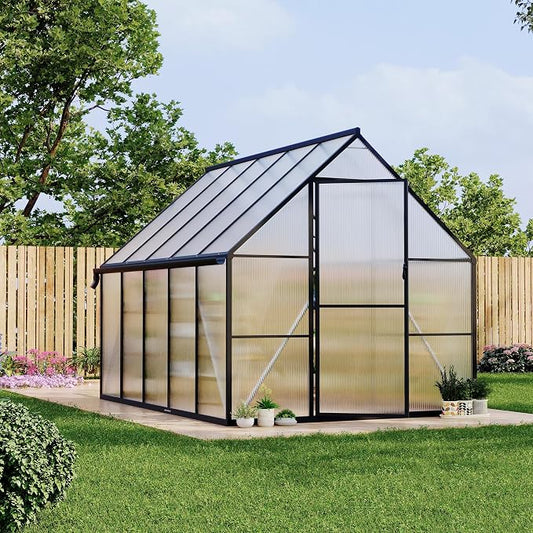 GarveeLife 8'x10' Aluminum-Framed Polycarbonate Greenhouse, Heavy Duty Polycarbonate Greenhouse with Quick Setup Structure and Roof Vent, Large Enhanced Aluminum Green House Kit for Outdoors