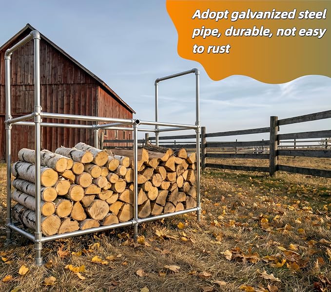 6ft Heavy Duty Tall Firewood Rack with Dual-Tier Structural Design | Constructed with Galvanized Steel Pipes and Featuring a Firewood Rack Cover,Load-bearing Capacity 3,500 lbs,Indoor/Outdoor