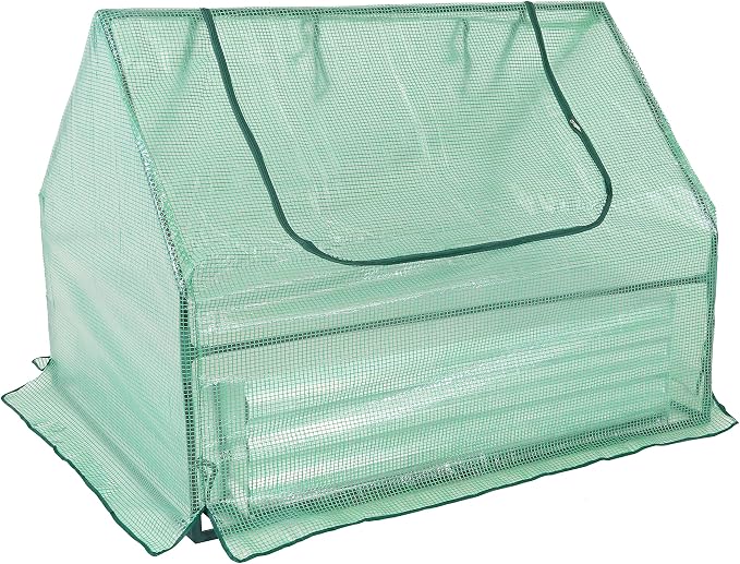 Sunnydaze Steel Raised Garden Bed with Mini Greenhouse - Outdoor Greenhouse Kit - 2 Zippered Doors - Green - 4' x 3'