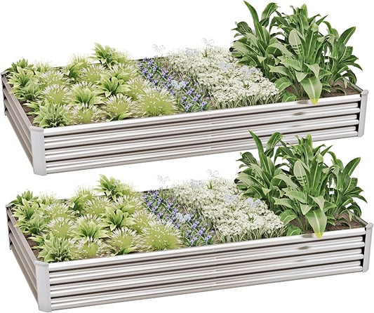 8x4x1ft (2 Pack) Raised Garden Bed Kit, Galvanized Planter Box Outdoor, Metal Raised Garden Beds for Flower,Vegetables, Herb,Silver