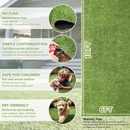 Artificial Grass Rug Indoor Outdoor, 6 x 10FT Faux Grass Turf with Drainage Holes, Realistic Artificial Lawn Rug Dog Pets Mat, Turf Carpet for Garden Lawn Landscape Balcony Patio Backyard Decor