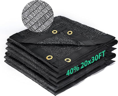 Kesfitt 40% Shade Cloth 20x30 ft, Breathable HDPE Mesh Sun Shade Tarp for Garden & Greenhouse, UV Resistant Outdoor Shade Fabric with Copper Grommets for Plants, Patio, Yard