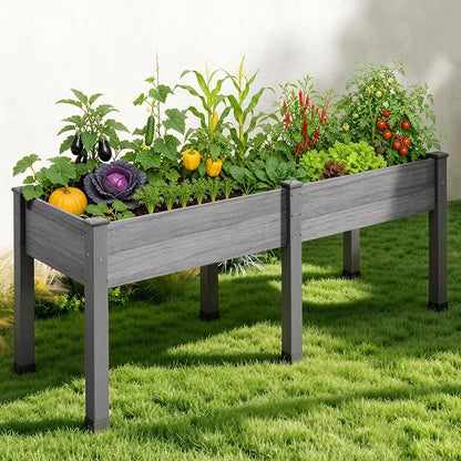 AMERLIFE Raised Garden Bed, 48x30x24 Inches Elevated Wood Planter Box with Bed Liner, Legs, Divider, Drainage Holes, Stand for Backyard, Patio, 330 Lb Capacity - Grey